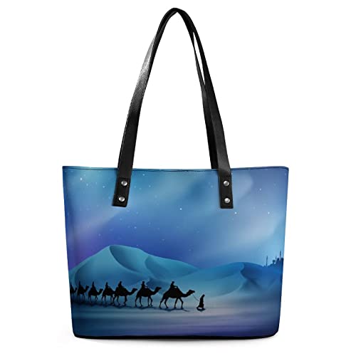 Womens Handbag Camels Desert Landscape Leather Tote Bag Top Handle Satchel Bags For Lady