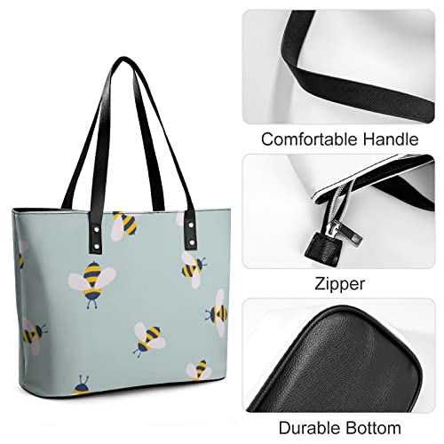 Womens Handbag Bee Pattern Leather Tote Bag Top Handle Satchel Bags For Lady