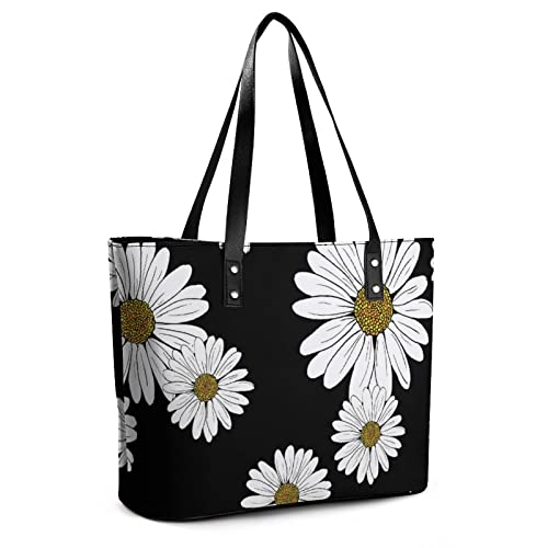 Womens Handbag Daisy Flowers Leather Tote Bag Top Handle Satchel Bags For Lady