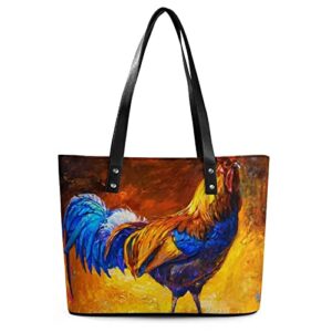 Womens Handbag Rooster Leather Tote Bag Top Handle Satchel Bags For Lady