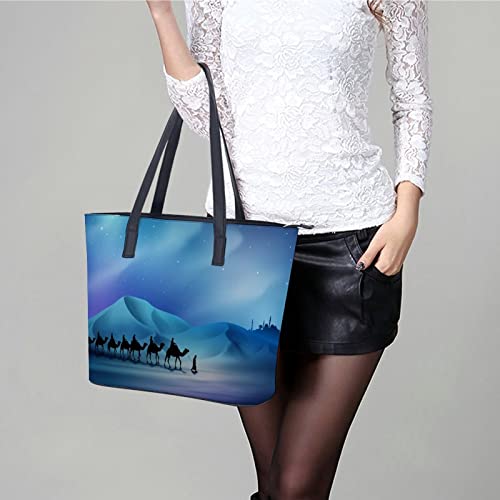 Womens Handbag Camels Desert Landscape Leather Tote Bag Top Handle Satchel Bags For Lady