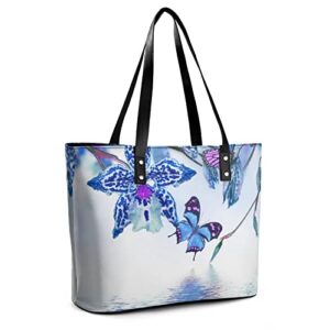 Womens Handbag Orchids And Butterfly Leather Tote Bag Top Handle Satchel Bags For Lady