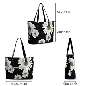 Womens Handbag Daisy Flowers Leather Tote Bag Top Handle Satchel Bags For Lady