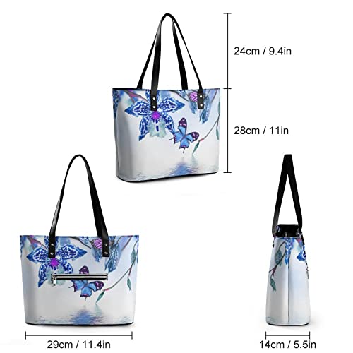 Womens Handbag Orchids And Butterfly Leather Tote Bag Top Handle Satchel Bags For Lady