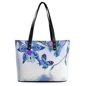 Womens Handbag Orchids And Butterfly Leather Tote Bag Top Handle Satchel Bags For Lady