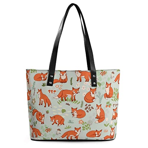 Womens Handbag Fox Orange Leather Tote Bag Top Handle Satchel Bags For Lady