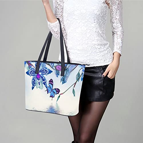 Womens Handbag Orchids And Butterfly Leather Tote Bag Top Handle Satchel Bags For Lady