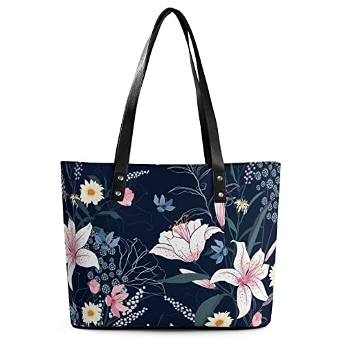 Womens Handbag Floral Flowers Leather Tote Bag Top Handle Satchel Bags For Lady