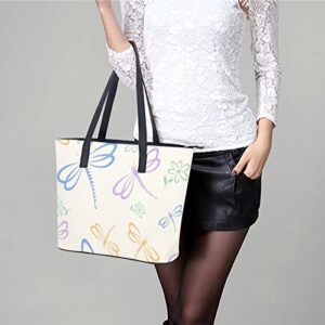 Womens Handbag Dragonfly And Flower Leather Tote Bag Top Handle Satchel Bags For Lady