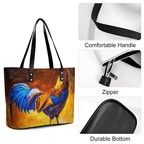 Womens Handbag Rooster Leather Tote Bag Top Handle Satchel Bags For Lady