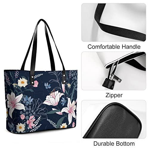 Womens Handbag Floral Flowers Leather Tote Bag Top Handle Satchel Bags For Lady