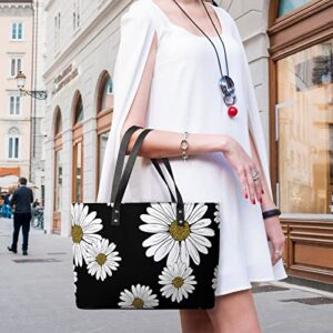 Womens Handbag Daisy Flowers Leather Tote Bag Top Handle Satchel Bags For Lady