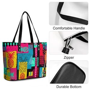 Womens Handbag Pneapples And Geometric Pattern Leather Tote Bag Top Handle Satchel Bags For Lady