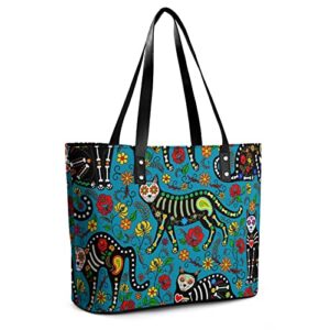 Womens Handbag Sugar Skull Leather Tote Bag Top Handle Satchel Bags For Lady