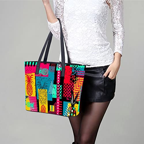 Womens Handbag Pneapples And Geometric Pattern Leather Tote Bag Top Handle Satchel Bags For Lady