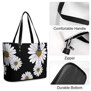 Womens Handbag Daisy Flowers Leather Tote Bag Top Handle Satchel Bags For Lady