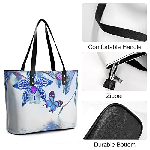 Womens Handbag Orchids And Butterfly Leather Tote Bag Top Handle Satchel Bags For Lady