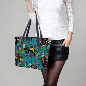 Womens Handbag Sugar Skull Leather Tote Bag Top Handle Satchel Bags For Lady