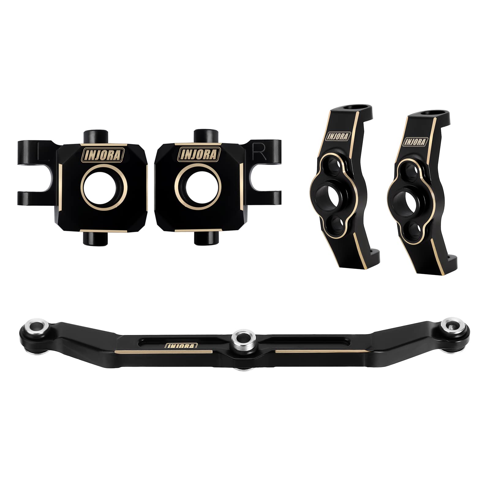 INJORA Brass Steering Blocks Knuckle, Steering Link and Caster Blocks C-Hubs Set for TRX4M 1/18 RC Crawler Upgrade Parts, Black