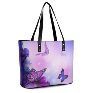 Womens Handbag Butterfly And Flowers Leather Tote Bag Top Handle Satchel Bags For Lady