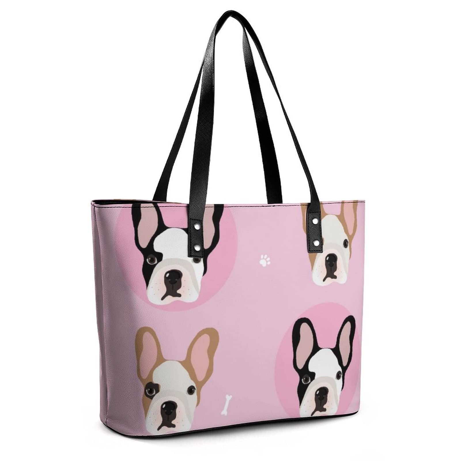 Womens Handbag French Bulldogs Head Pattern Leather Tote Bag Top Handle Satchel Bags For Lady