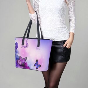 Womens Handbag Butterfly And Flowers Leather Tote Bag Top Handle Satchel Bags For Lady