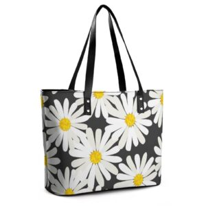 Womens Handbag Daisy Flowers Leather Tote Bag Top Handle Satchel Bags For Lady