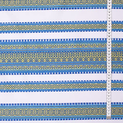 Rushnichok Tablecloth Decorative Ukrainian Ornament Country White Blue Yellow Trident 150x100 cm / 59" Wx40 L