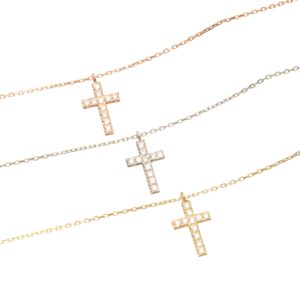 925 solid sterling silver diamond cross necklace, gold cross necklace, dainty cross necklace for women, baptism gift for her, mother's day gift