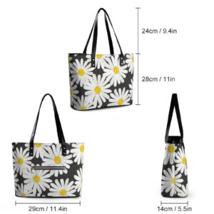 Womens Handbag Daisy Flowers Leather Tote Bag Top Handle Satchel Bags For Lady