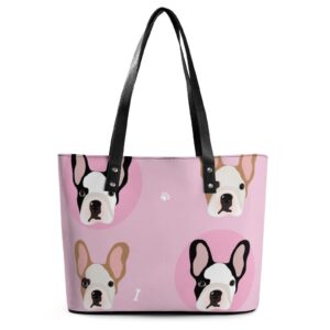 womens handbag french bulldogs head pattern leather tote bag top handle satchel bags for lady