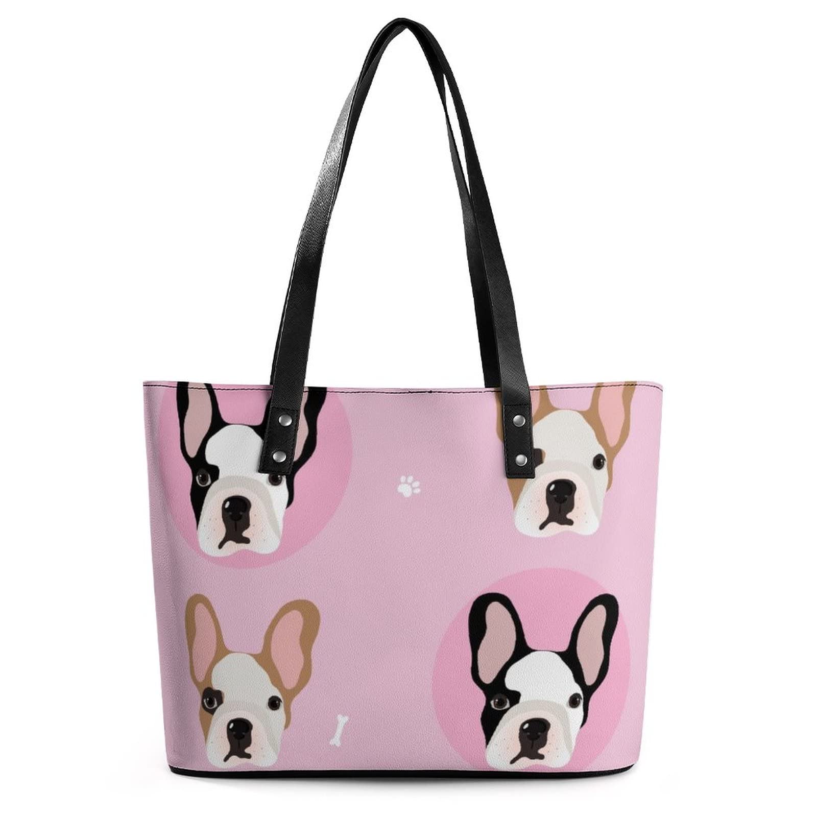 Womens Handbag French Bulldogs Head Pattern Leather Tote Bag Top Handle Satchel Bags For Lady