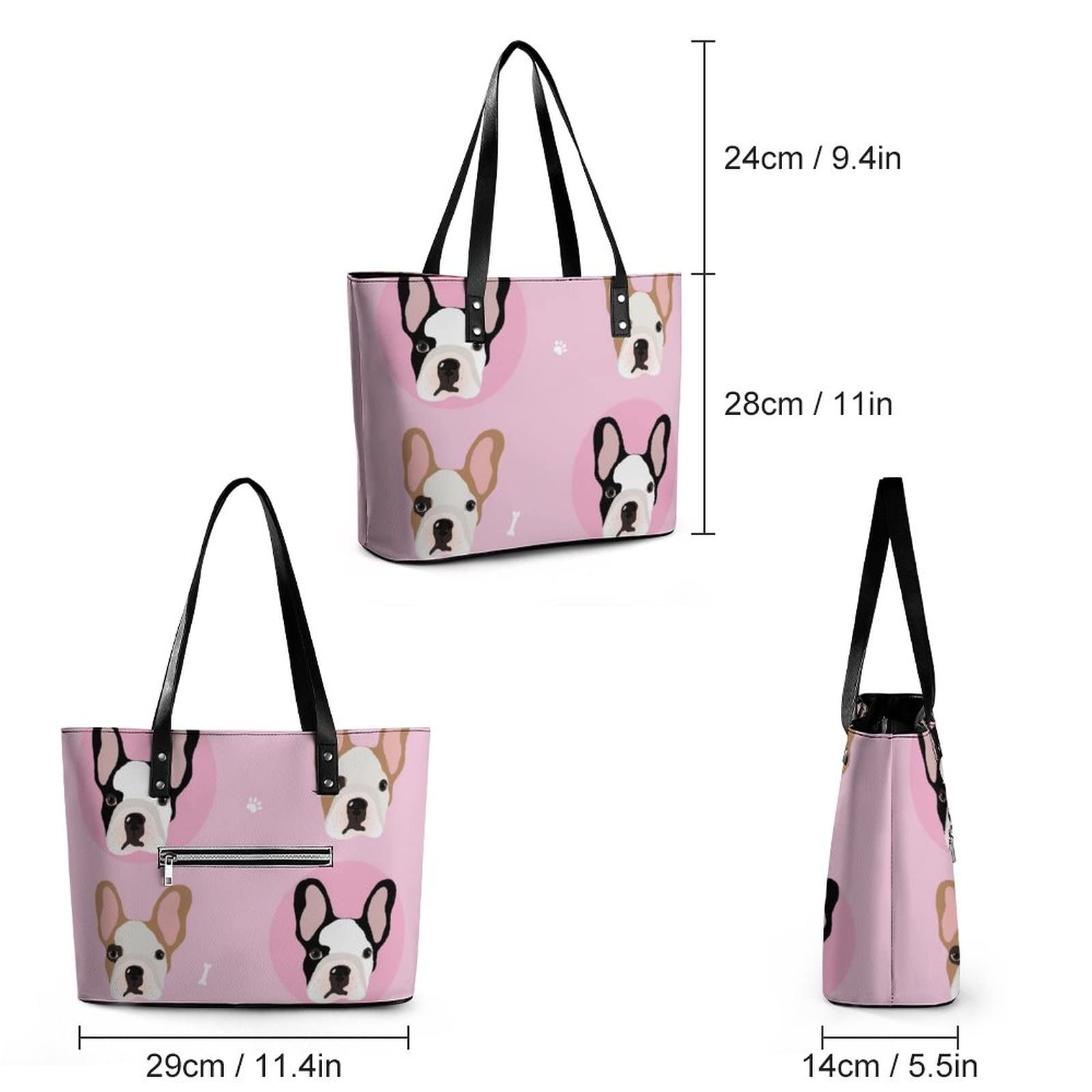 Womens Handbag French Bulldogs Head Pattern Leather Tote Bag Top Handle Satchel Bags For Lady