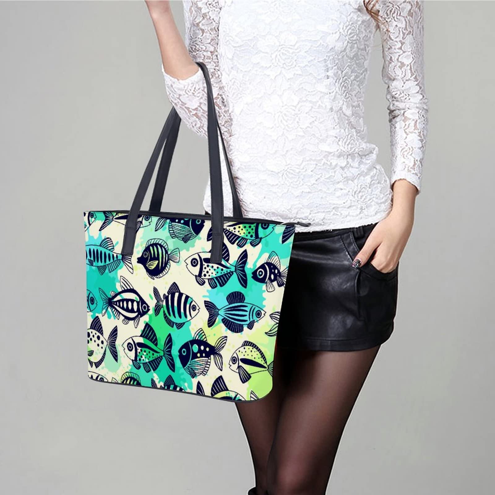 Womens Handbag Fish Leather Tote Bag Top Handle Satchel Bags For Lady