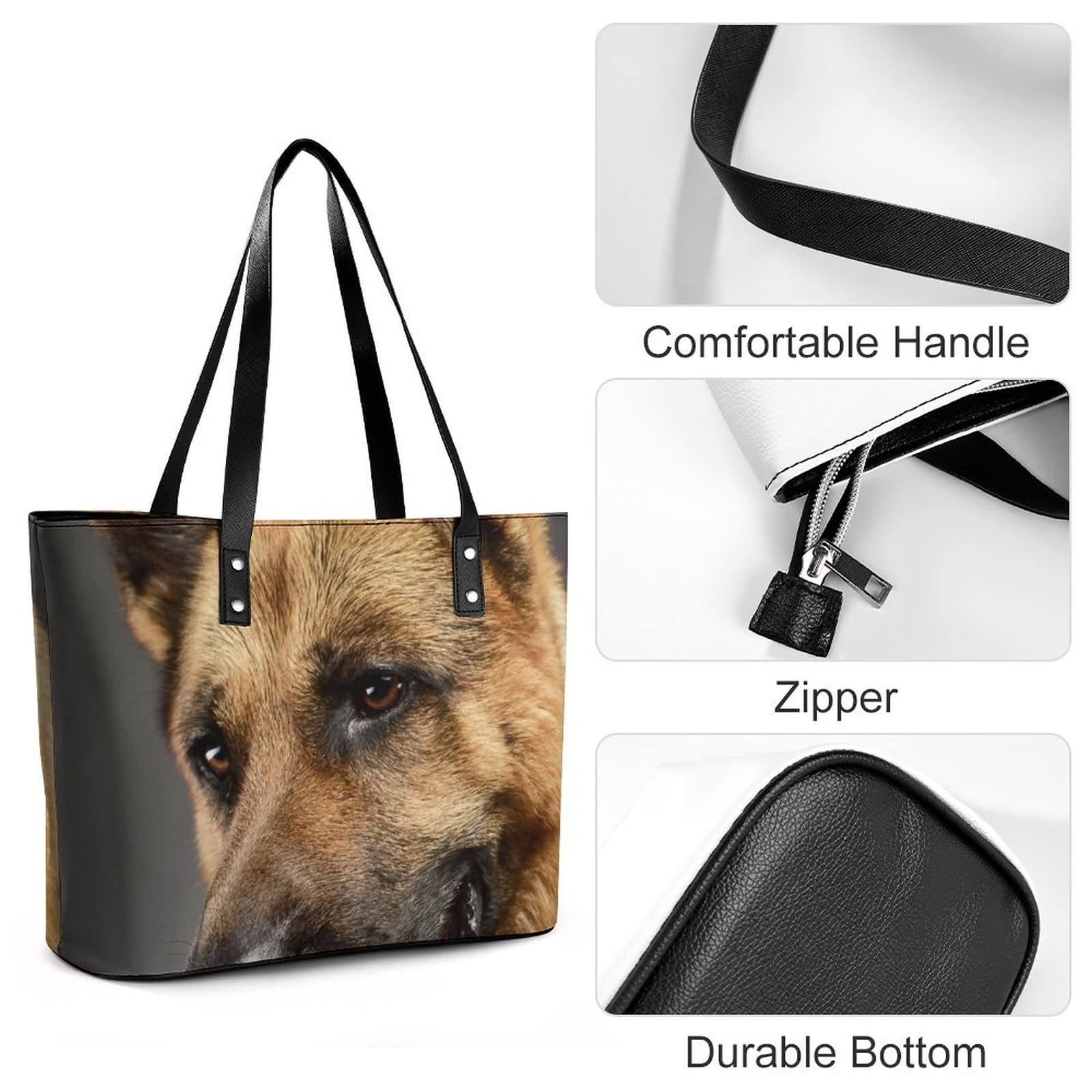 Womens Handbag German Shepherd Dog Leather Tote Bag Top Handle Satchel Bags For Lady