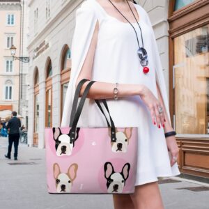 Womens Handbag French Bulldogs Head Pattern Leather Tote Bag Top Handle Satchel Bags For Lady