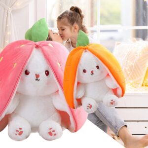 Mukorolee 2PCS Plush Toy Pillow, Reversible Carrot Strawberry Bunny Plush with Zipper, Easter Bunny Stuffed Animal Cute Rabbit Plushie Birthday Gift for Boys Girls Kids (2pcs 7" Strawberry&Carrot)