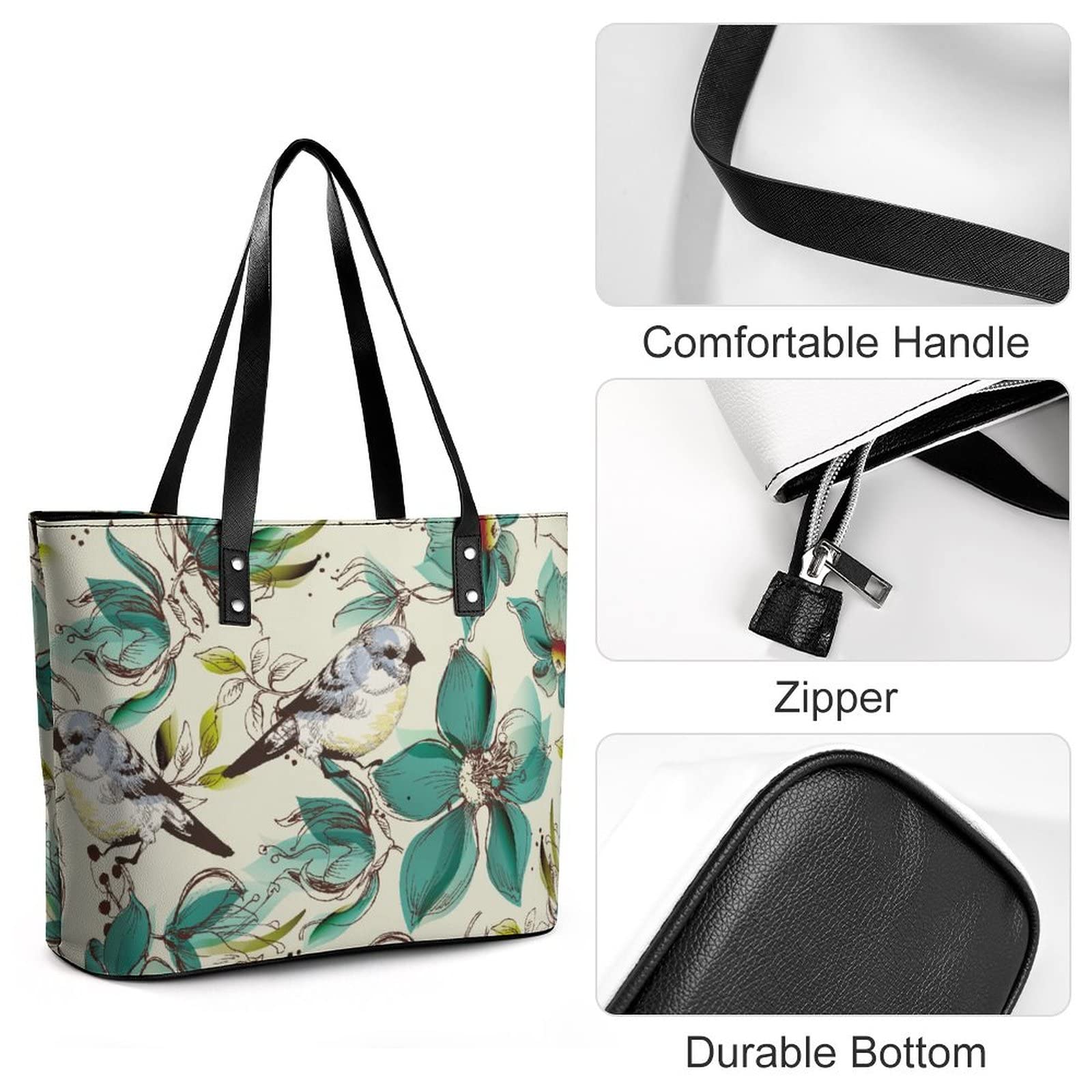 Womens Handbag Flowers And Birds Leather Tote Bag Top Handle Satchel Bags For Lady