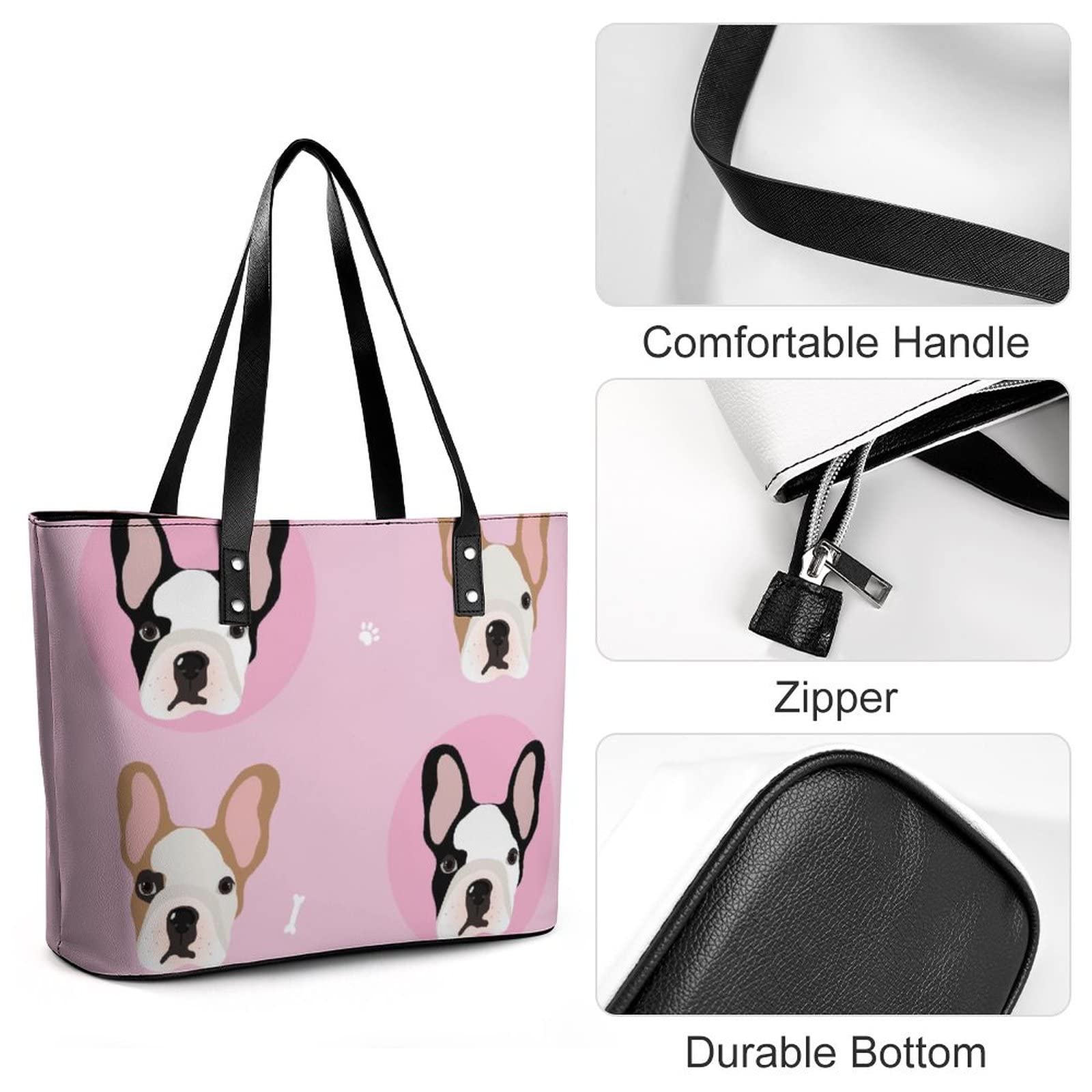 Womens Handbag French Bulldogs Head Pattern Leather Tote Bag Top Handle Satchel Bags For Lady