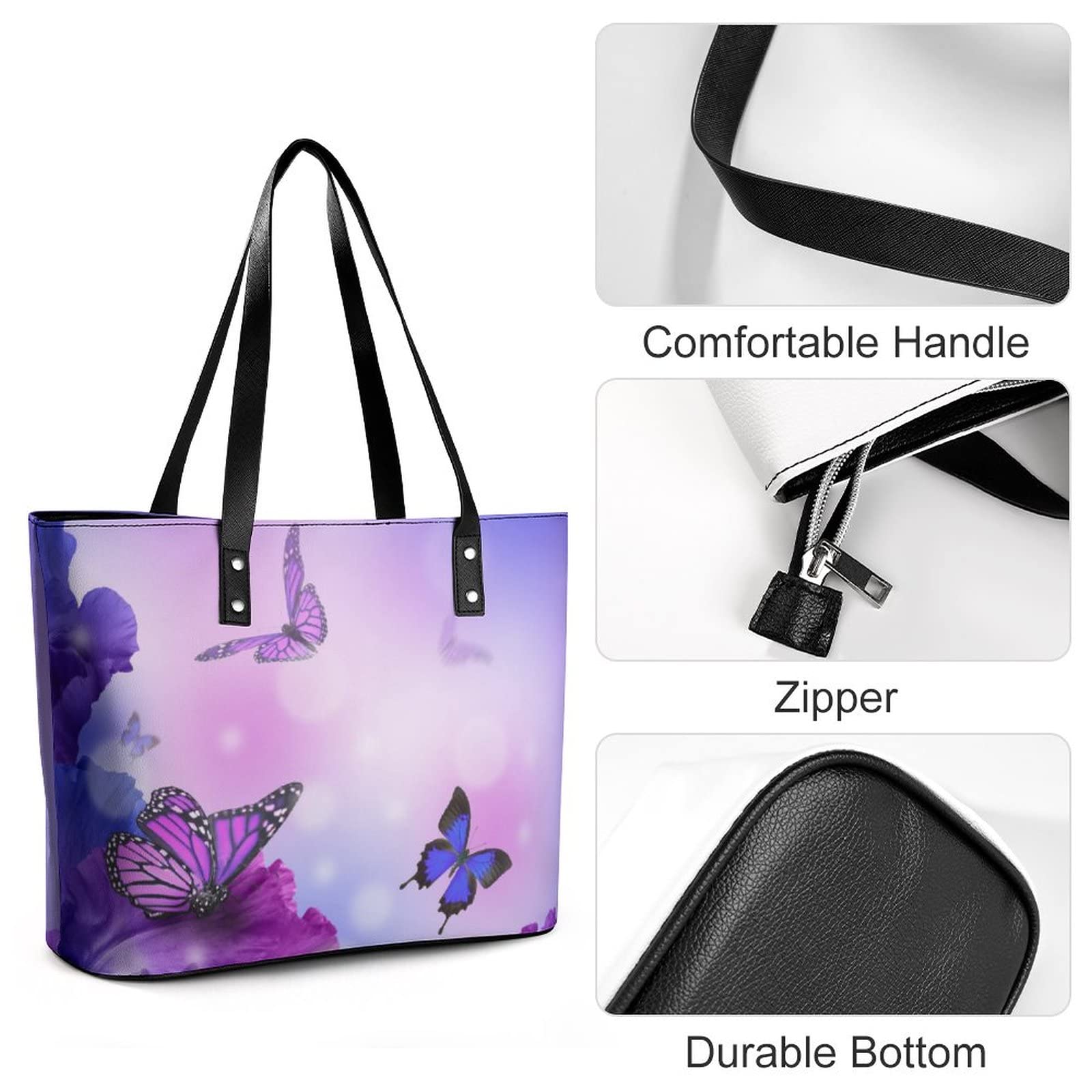 Womens Handbag Butterfly And Flowers Leather Tote Bag Top Handle Satchel Bags For Lady