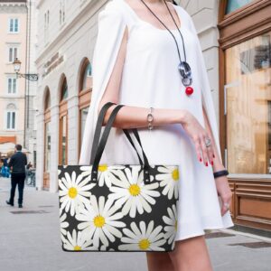 Womens Handbag Daisy Flowers Leather Tote Bag Top Handle Satchel Bags For Lady