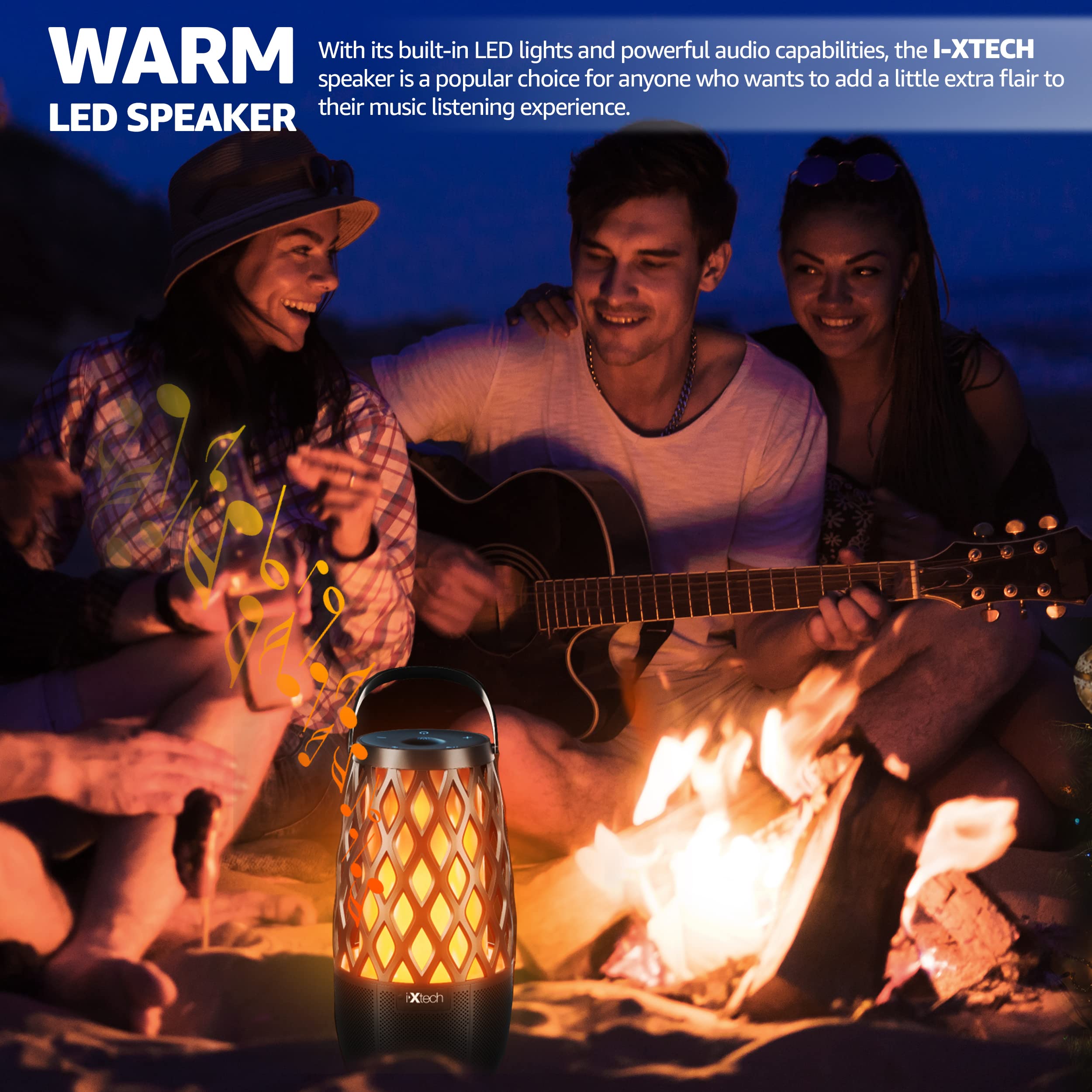 IXTECH Outdoor Bluetooth Speaker Waterproof Wireless with LED Flame Light, Shower Bluetooth Speaker for Camping Patio Home Decor, Gifts for Couples Dads Moms Wall Mount&Hook&Stake.