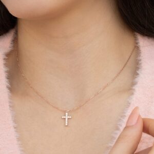 925 Solid Sterling Silver Diamond Cross Necklace, Gold Cross Necklace, Dainty Cross Necklace for Women, Baptism Gift for Her, Mother's Day Gift