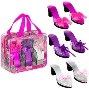 expressions 3-pack set of dress up royalty kids heels - bright colored princess dress up shoes, pretend play high heels -toddler size 7-10 metallic/silver