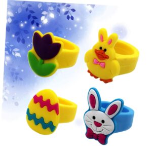 10pcs Easter Party Supplies Rabbit Toys for Bunnies Easter Egg Stuffers Kids Play Rings Easter Egg Fillers Kids Rings Toy Childrens Toys Children's Rings Girls Jewelry Animal