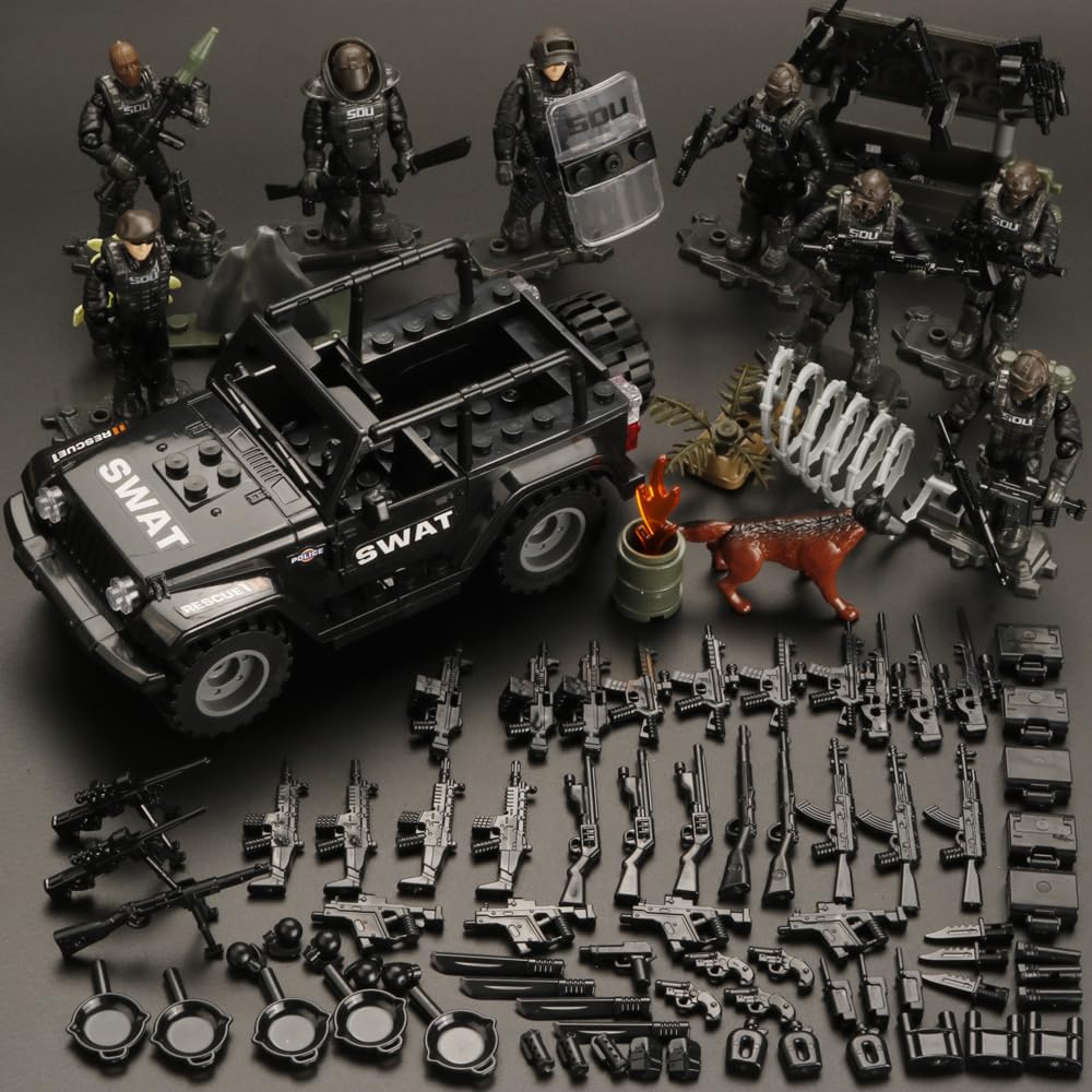 Ulanlan Building Set - Military Vehicle with 8 Mini Soldiers, 70+ Weapons & Accessories, Army Building Toys for Kids & Boys 6+