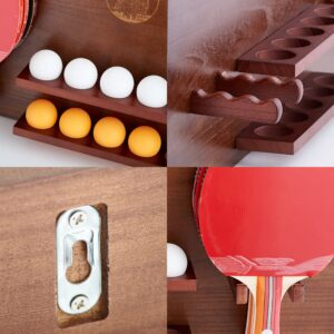 THE HAWK HAUS Wooden Ping Pong Paddle Storage Wall Rack Table Tennis Racket Display Organizer Ping Pong Paddle Ball Holder Wall Mounted Home Garage Office Game Room Valentine's Birthday Gifts