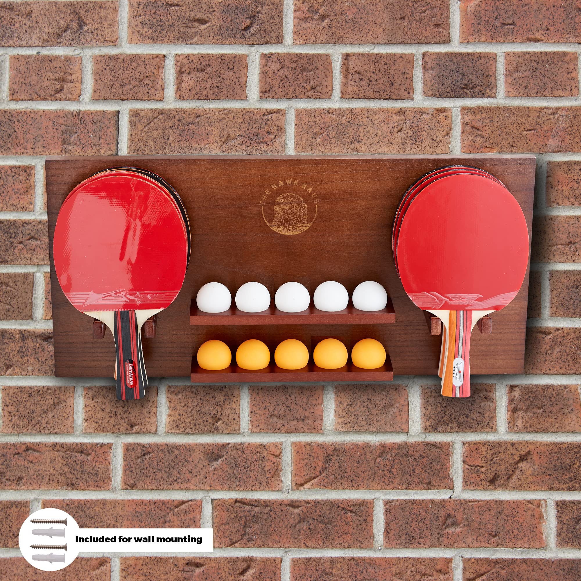 THE HAWK HAUS Wooden Ping Pong Paddle Storage Wall Rack Table Tennis Racket Display Organizer Ping Pong Paddle Ball Holder Wall Mounted Home Garage Office Game Room Valentine's Birthday Gifts