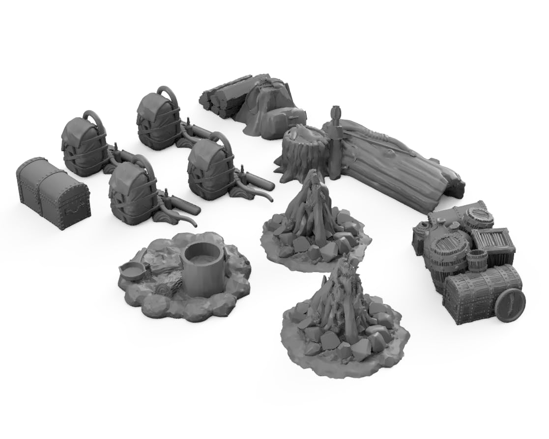 Camp Scatter Set DND Terrain 28mm for Dungeons and Dragons Terrain, D&D, Pathfinder, Warhammer 40k, RPG, Miniatures, Tabletop, D and D, Dungeons and Dragons Gifts