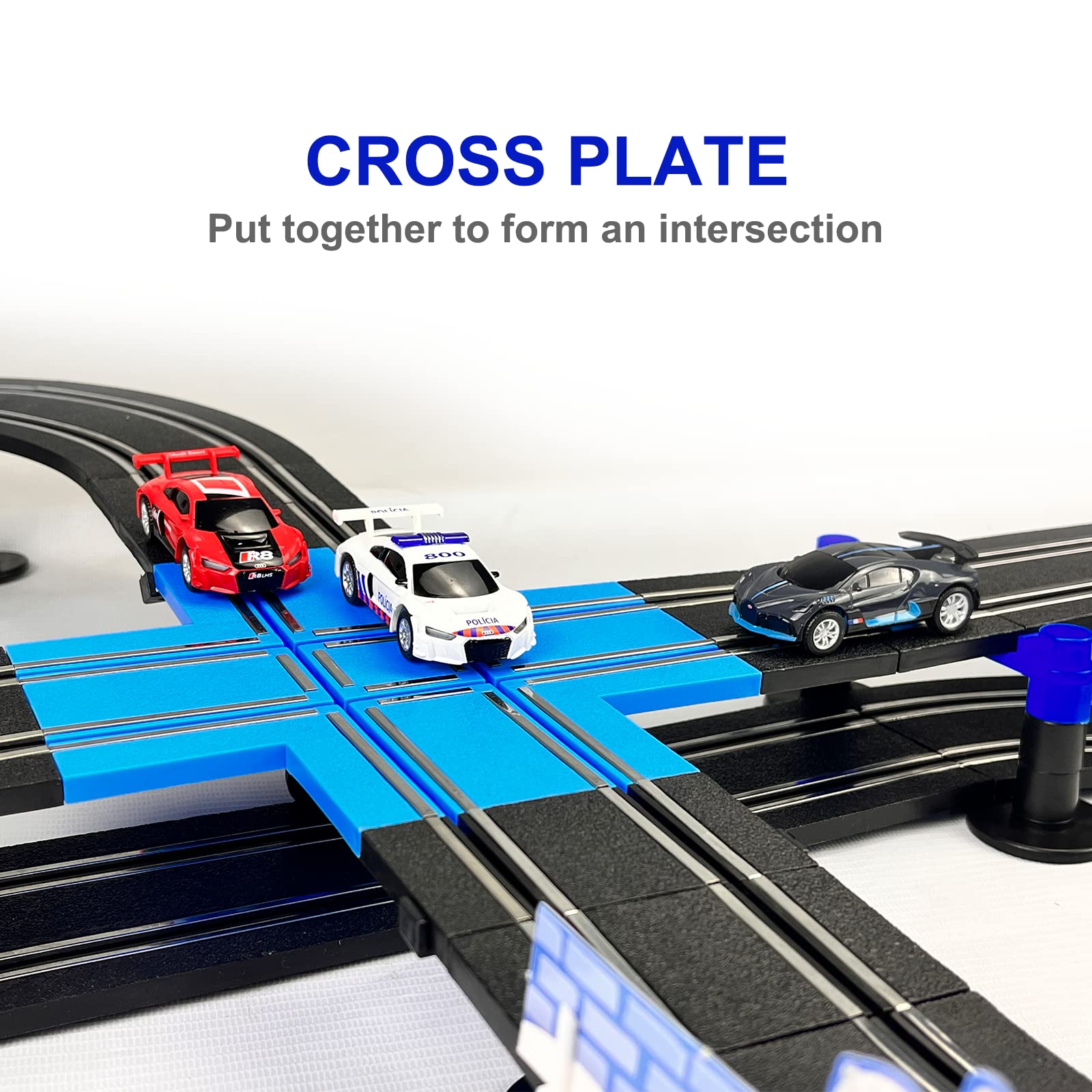 AGM MASTECH Slot Car Race Track Set, High Speed Series Tram Dual Track Set with 4 Licensed Racing Slot Cars, 2 Hand Controls, Track Parts and Lap Counter, 13.5M Long Track, Black